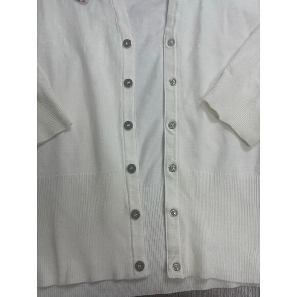 White House Black Market Women’s XS Cardigan White Floral Appliqué Embellished - Picture 6 of 7